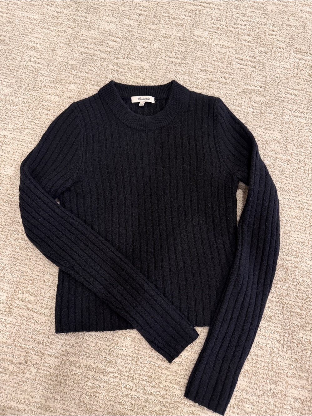 Madewell Ribbed Cropped Crewneck Sweater - Black